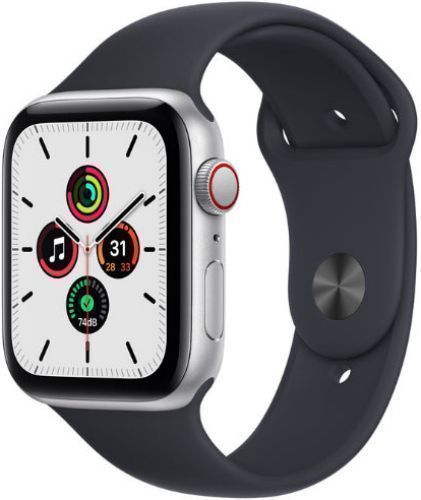 Apple Watch SE 1st Gen (2020) (GPS) - 32GB - 44mm - Silver Aluminum Case with Black Rubber Sport Band