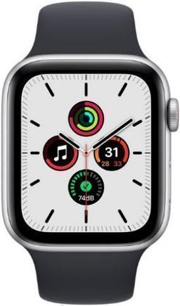 Apple Watch SE 1st Gen (2020) (GPS) - 32GB - 44mm - Silver Aluminum Case with Midnight Rubber Sport Band