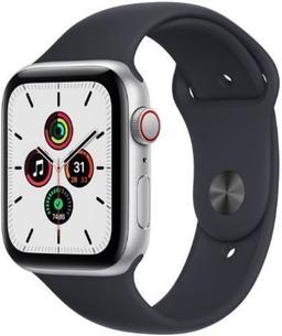Apple Watch SE 1st Gen (2020) (GPS) - 32GB - 44mm - Silver Aluminum Case with Midnight Rubber Sport Band