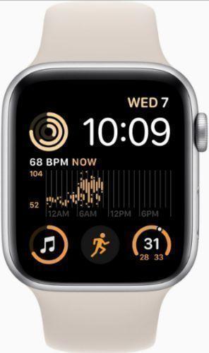 Apple  Watch SE 2nd Gen (2022) - 32GB - GPS - 44mm - Silver - Aluminum - Starlight - Sport Band - One Size - Rubber - Acceptable