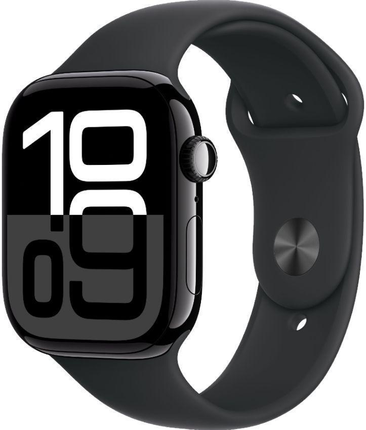 Apple Watch Series 10 (GPS) - 64GB - 42mm - Jet Black Aluminum Case with Black Rubber Sport Band - One Size