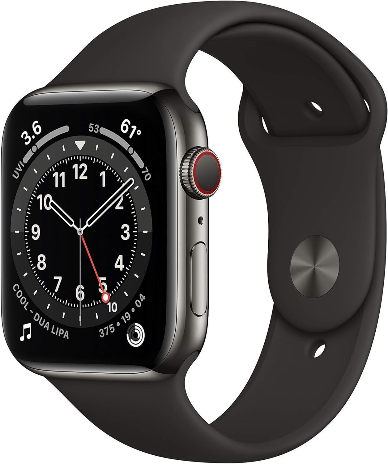 Apple Watch Series 7 (Cellular + GPS) - 32GB - 45mm - Graphite Stainless Steel Case with Black Rubber Sport Band