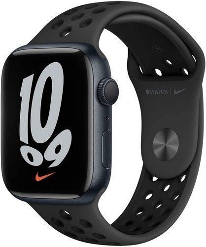 Apple Watch Series 7 (Cellular + GPS) - 32GB - 45mm - Midnight Nike (Aluminum) Case with Black Rubber Nike Sport Band