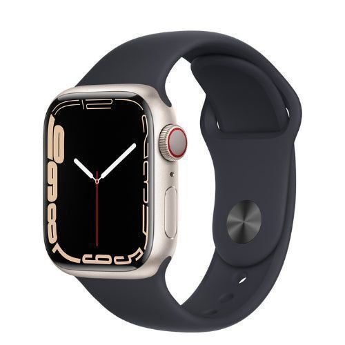 Apple Watch Series 7 (Cellular + GPS) - 32GB - 45mm - Starlight Aluminum Case with Midnight Rubber Sport Band