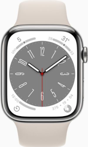 Apple Watch Series 8 (GPS) - 32GB - 41mm - Silver Stainless Steel Case with Starlight Rubber Sport Band