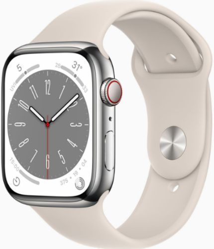 Apple Watch Series 8 (GPS) - 32GB - 41mm - Silver Stainless Steel Case with Starlight Rubber Sport Band