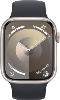 Apple Watch Series 9 (Cellular + GPS) - 64GB - 45mm - Starlight Aluminum Case with Midnight Rubber Solo Loop Band - Small/Medium Size