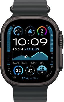 Apple Watch Ultra 2 (Cellular + GPS) - 64GB - 49mm - Black Titanium Case with Black Rubber Ocean Band - Medium Size