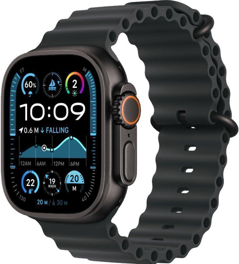 Apple Watch Ultra 2 (Cellular + GPS) - 64GB - 49mm - Black Titanium Case with Black Rubber Ocean Band - Medium Size