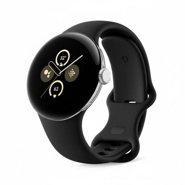 Google Pixel Watch 2 (Bluetooth + LTE) - 32GB - 1.2 inch - Polished Silver Aluminum Case with Obsidian Fluoroelastomer Active Band