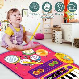PRAGYM 2-in-1 Toddler Music Mat with Keyboard & Drum Toy
